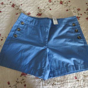 NWT LOFT Woman Blue Cotton Athletic Golf Sailor Shorts Style with Buttons Size 8